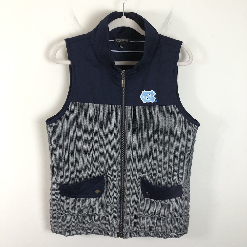 Game Day Couture North Carolina Tar Heels Full Zip Quilted Vest Women's L Gray